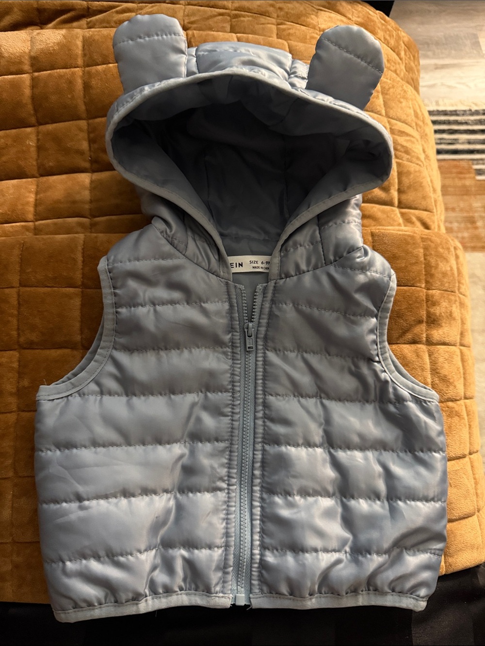 Light Grey Puffer Hooded Baby Vest with Ears
